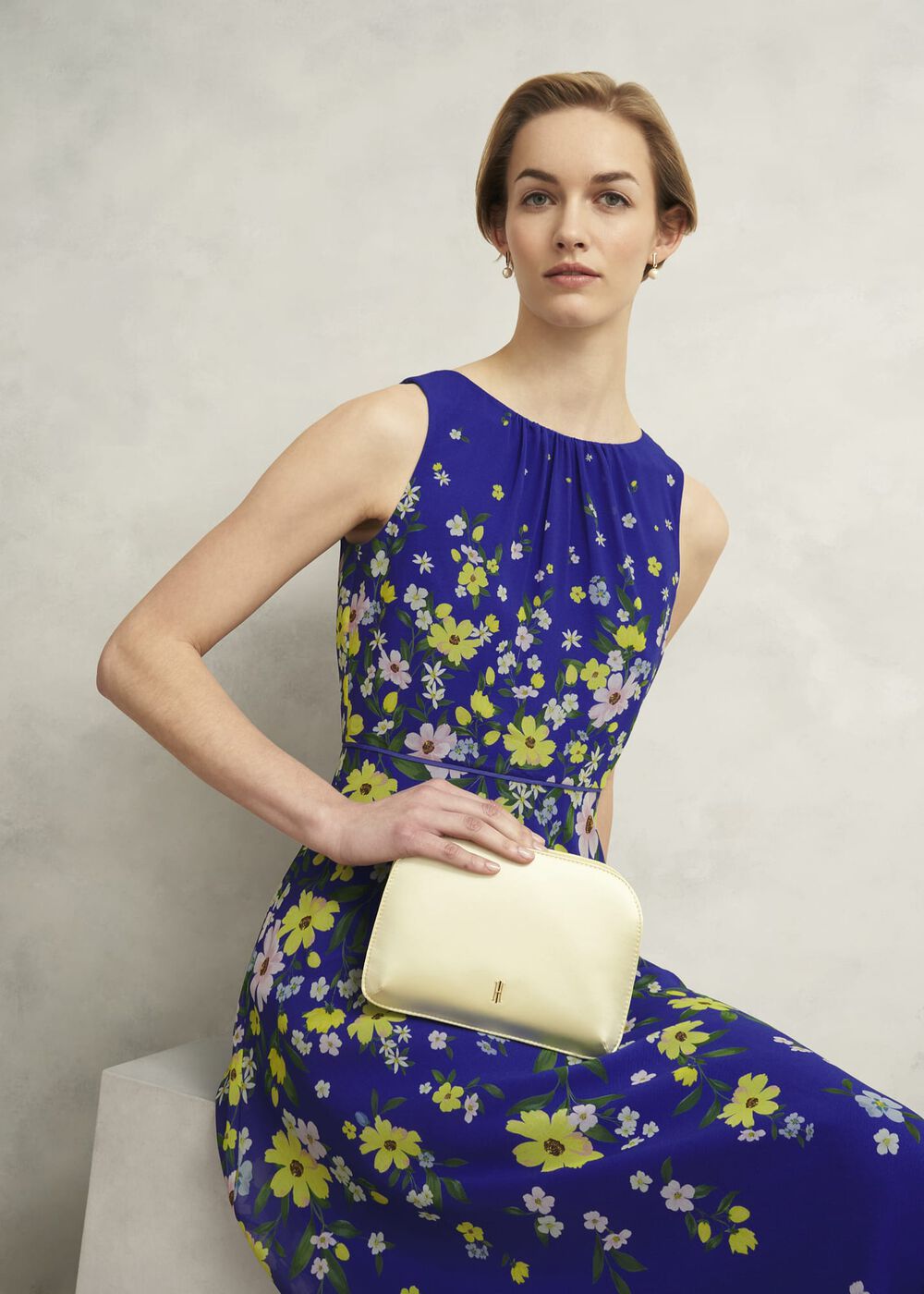 Milan Satin Clutch Bag, Pale Yellow, hi-res