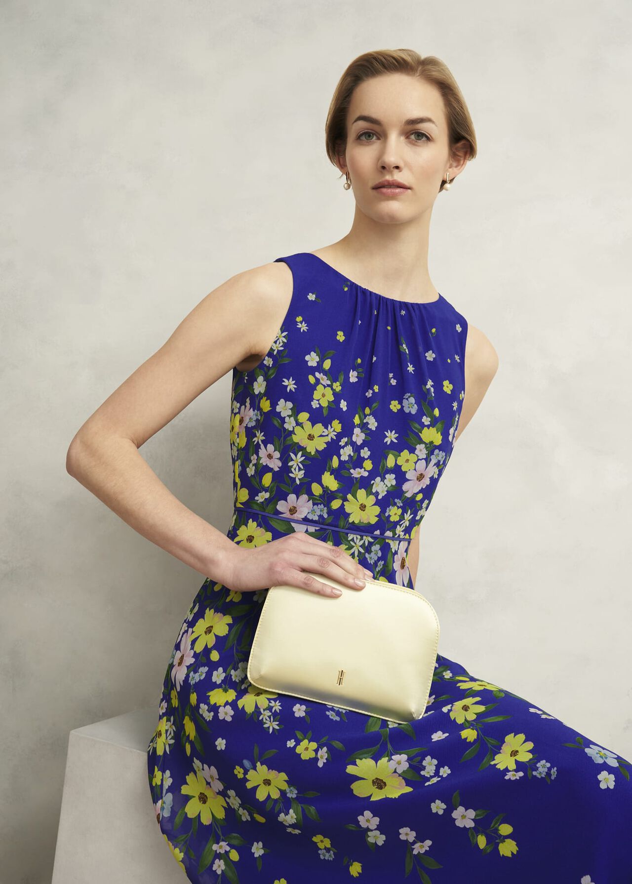Milan Satin Clutch Bag, Pale Yellow, hi-res