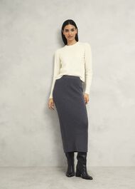 Gaskell Co-Ord Wool Cotton Skirt, Dark Grey Marl, hi-res