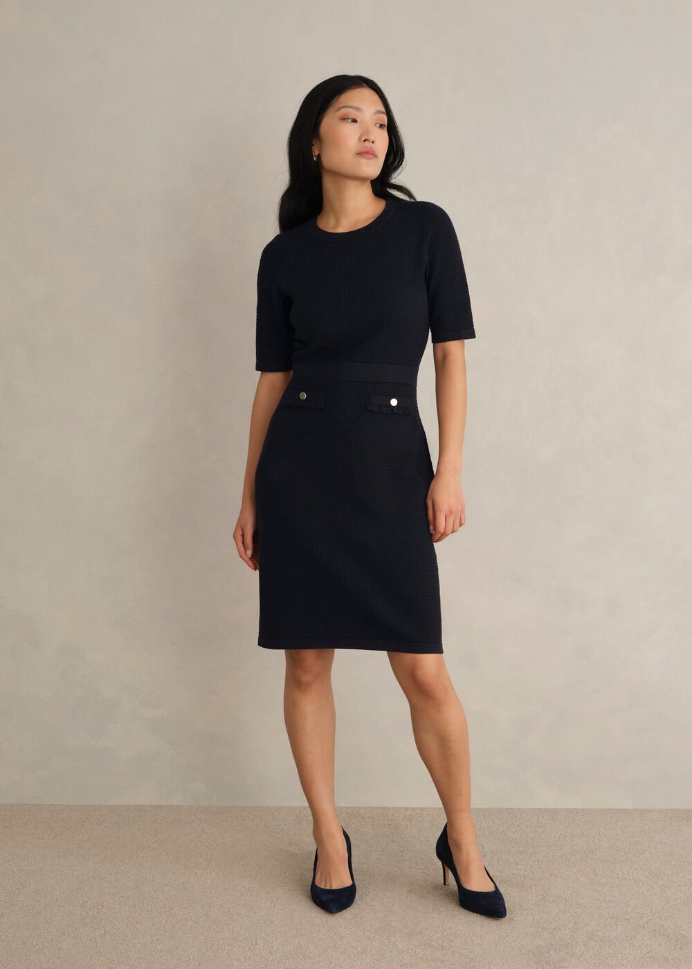 Petra Knitted Dress, Hobbs Navy, hi-res