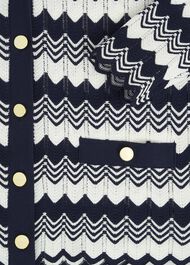 Navy Osterley Chevron Stripe V Neck Knitted Cardigan, Navy Ivory, hi-res