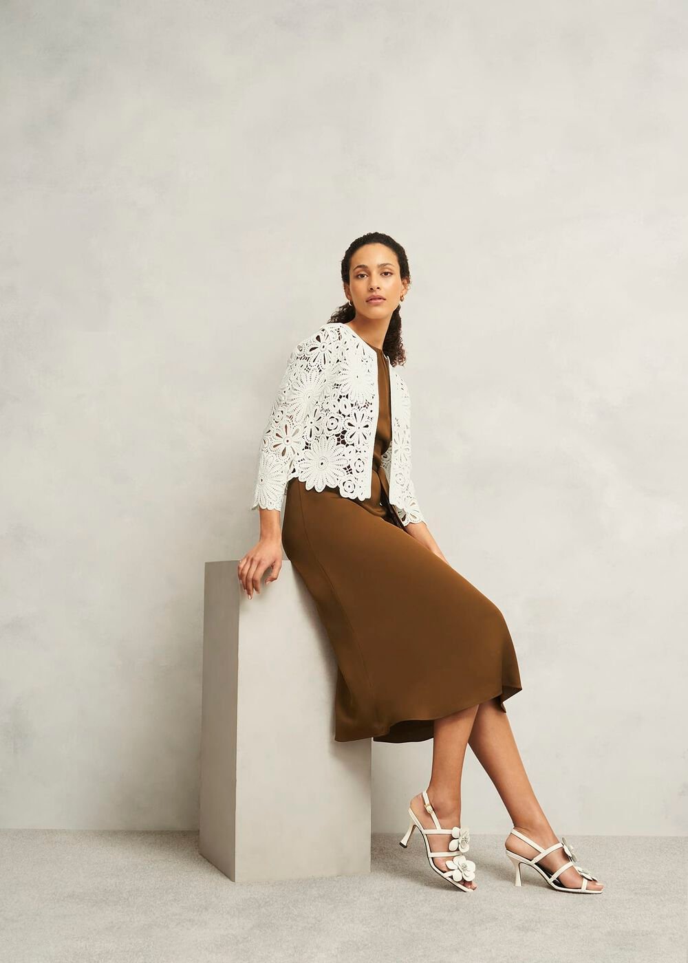 Ivory Syon Floral Cotton Crochet Knitted Jacket, Ivory, hi-res