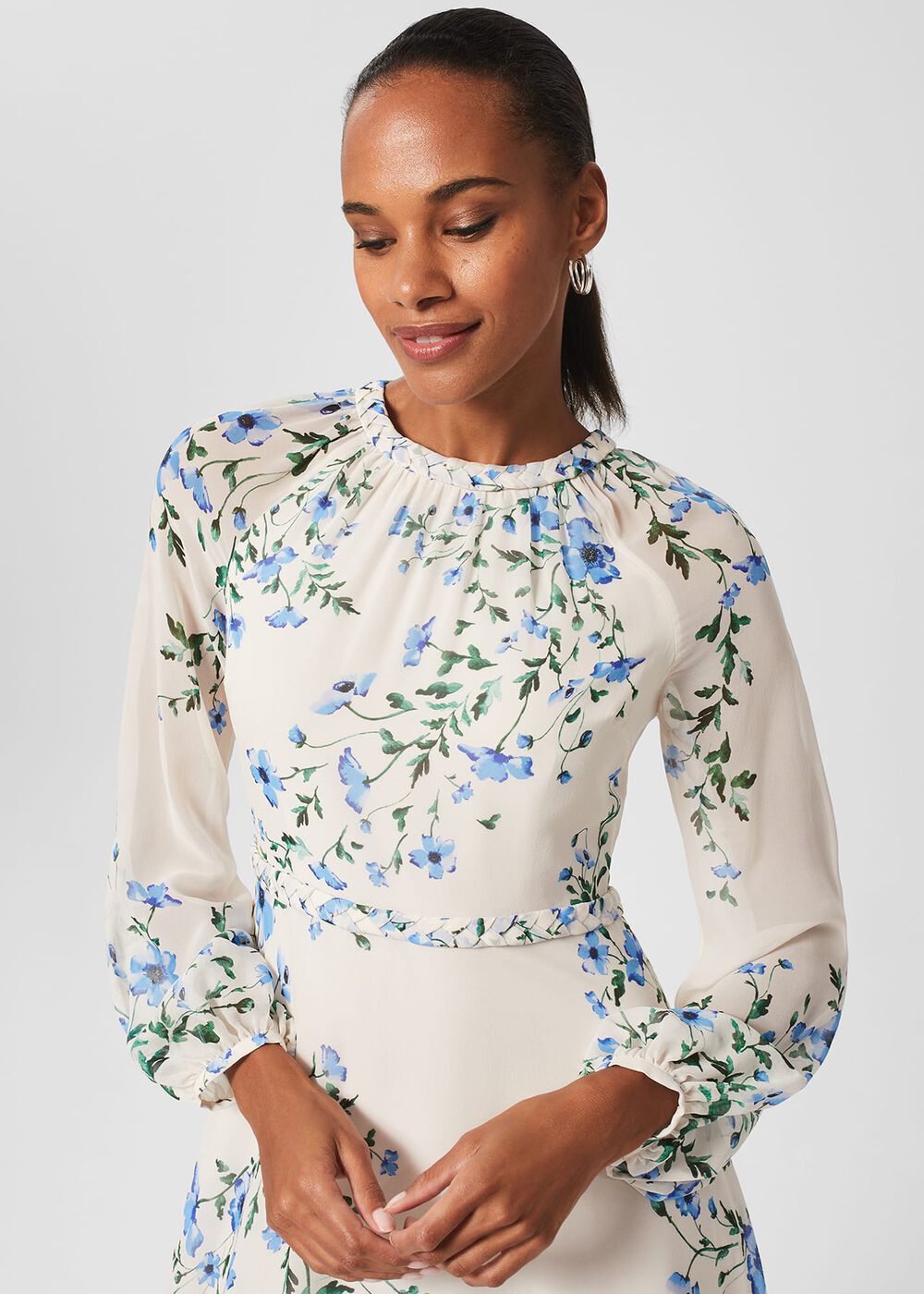 Renee Silk Floral Dress, Cream Multi, hi-res