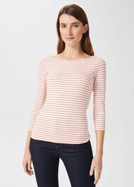 Sonya Striped Top, Ivory Coral, hi-res