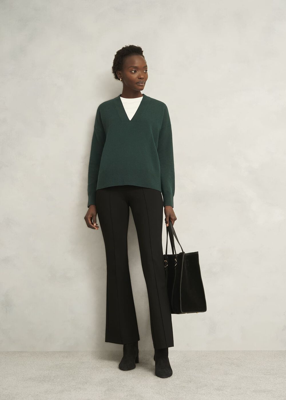 Lettie Wool Blend V Neck Sweater, Ponderosa Green, hi-res