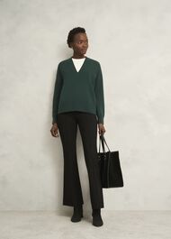 Lettie Wool Blend V Neck Sweater, Ponderosa Green, hi-res