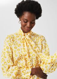 Beatrice Tie Neck Blouse, Ivory Yellow, hi-res
