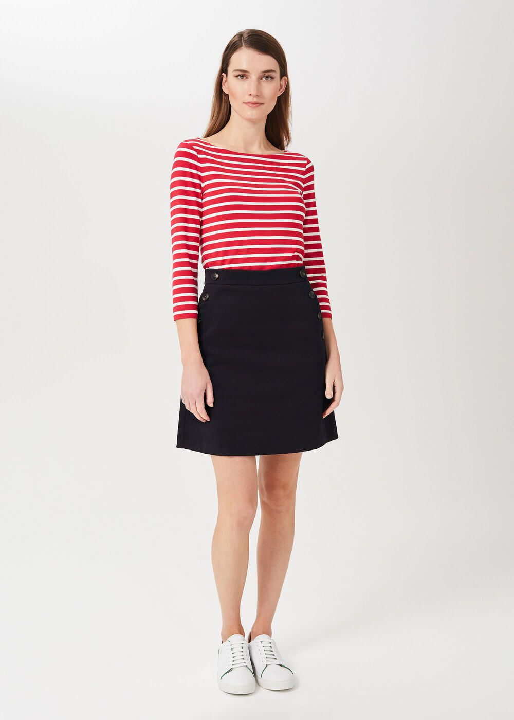 Jordan Cotton Blend A Line Skirt, Navy, hi-res