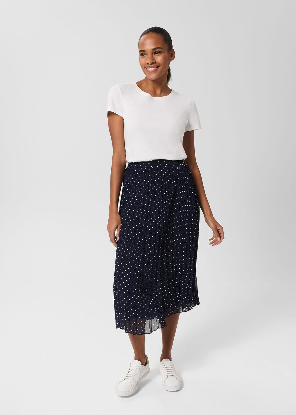 Losie Pleated Midi Skirt, Navy Ivory, hi-res