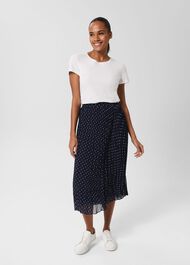 Losie Pleated Midi Skirt, Navy Ivory, hi-res