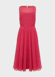 Petite Della Spot Fit And Flare Dress, Fuchsia Pink, hi-res