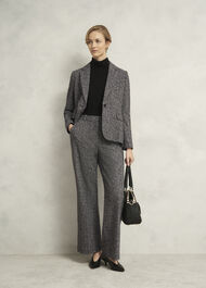 Petite Marlyn Wool Jersey Wide Trousers, Black White, hi-res