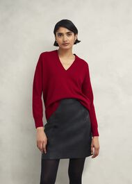 Lettie V Neck Jumper with Cashmere, Pomegranate Red, hi-res