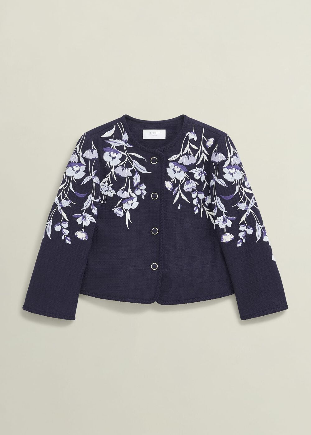 Hinton Floral Embroidered Tweed Jacket , Midnight Navy, hi-res
