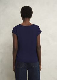 Sylvie Satin Front Top, True Navy, hi-res