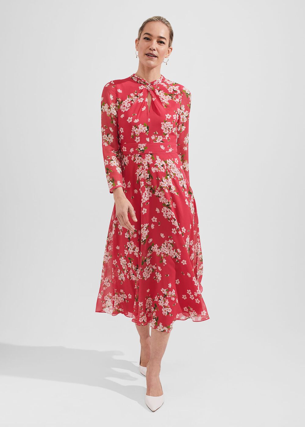 Helena Silk Fit And Flare Dress, Pink Multi, hi-res