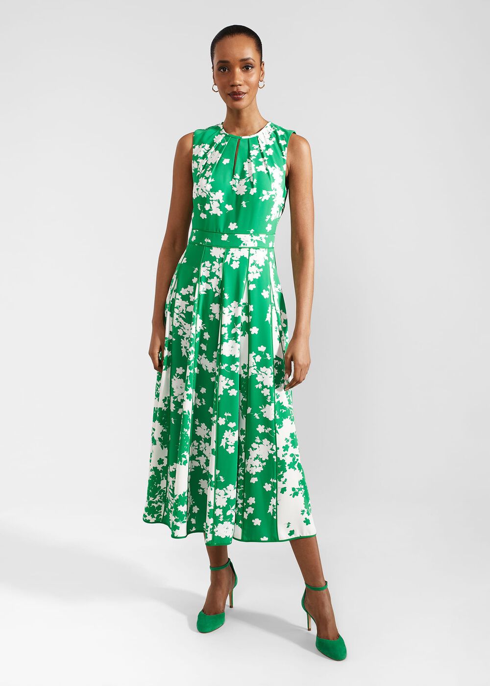 Angelica Floral Midi Dress, Green Ivory, hi-res