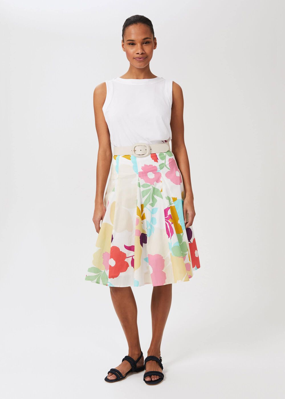 Melina Cotton Floral Full Skirt, White Multi, hi-res