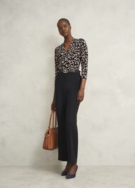 Navy Aimee Printed V Neck 3/4 Sleeve Top, Navy Ivory, hi-res