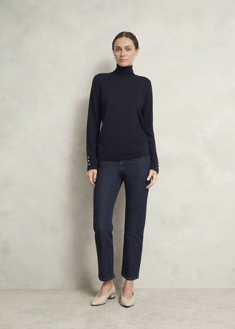 Lara Merino Rollneck Sweater, Navy, hi-res