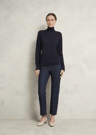 Lara Merino Rollneck Sweater, Navy, hi-res