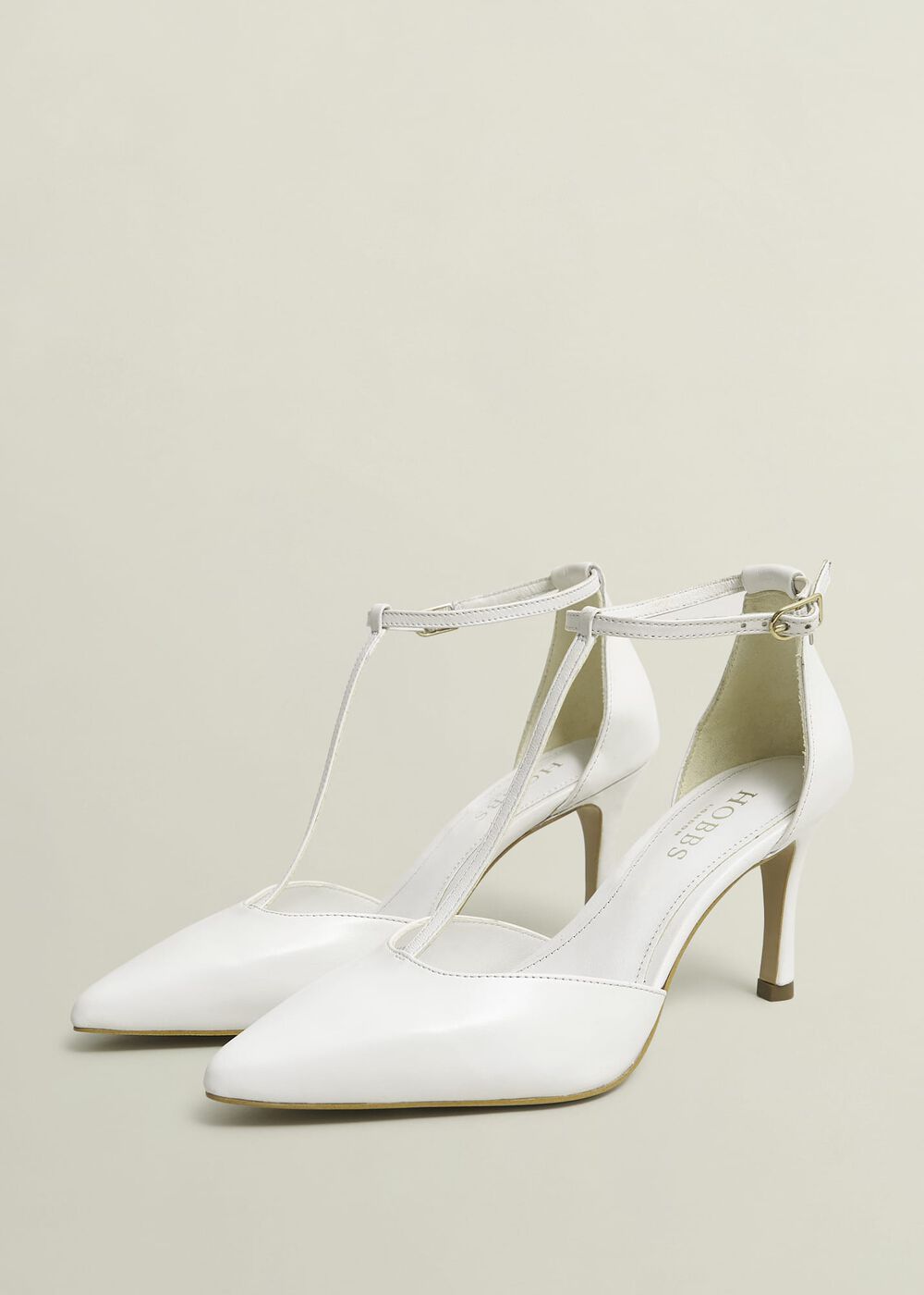 Alice T-Bar Leather Court Shoes, Ivory, hi-res