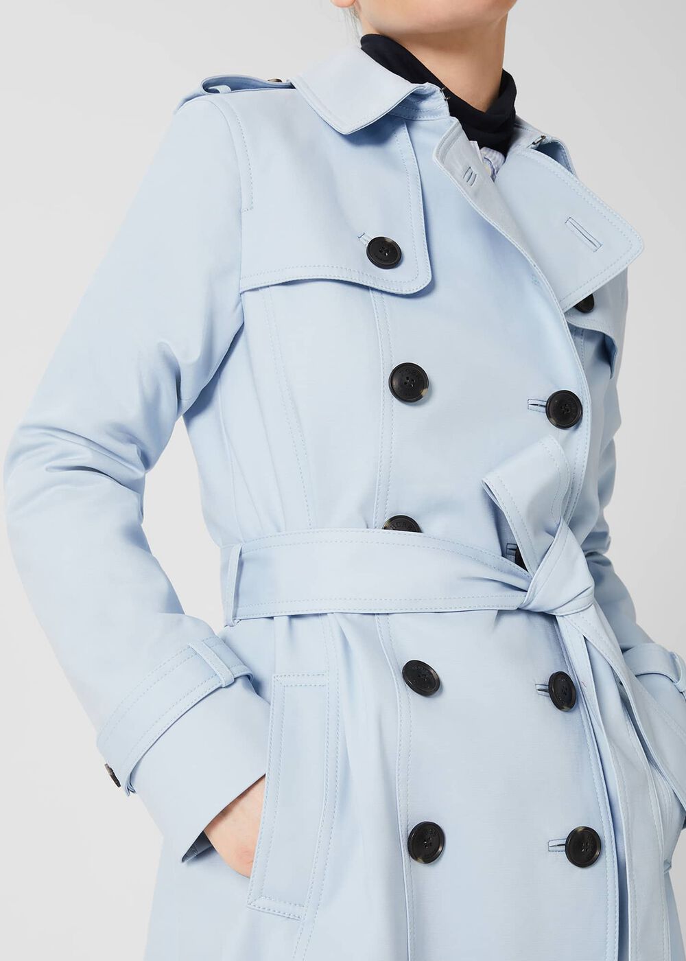 Petite Saskia Shower Resistant Trench Coat, Pale Blue, hi-res