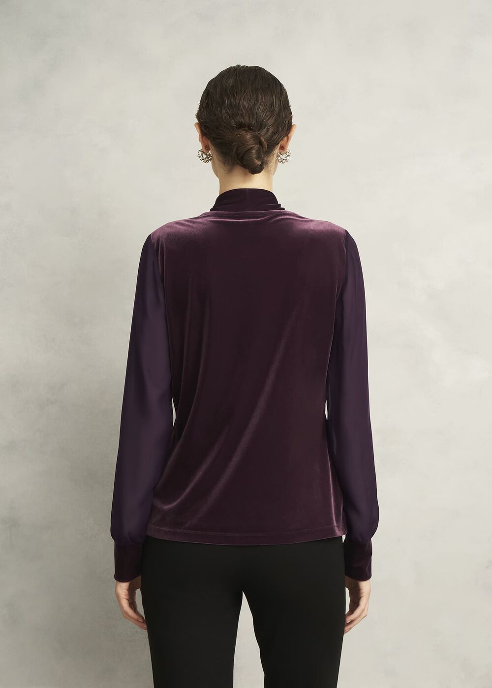 Aimee Velvet V Neck 3/4 Sleeve Top, Malbec Purple, hi-res