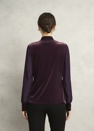 Aimee Velvet V Neck 3/4 Sleeve Top, Malbec Purple, hi-res