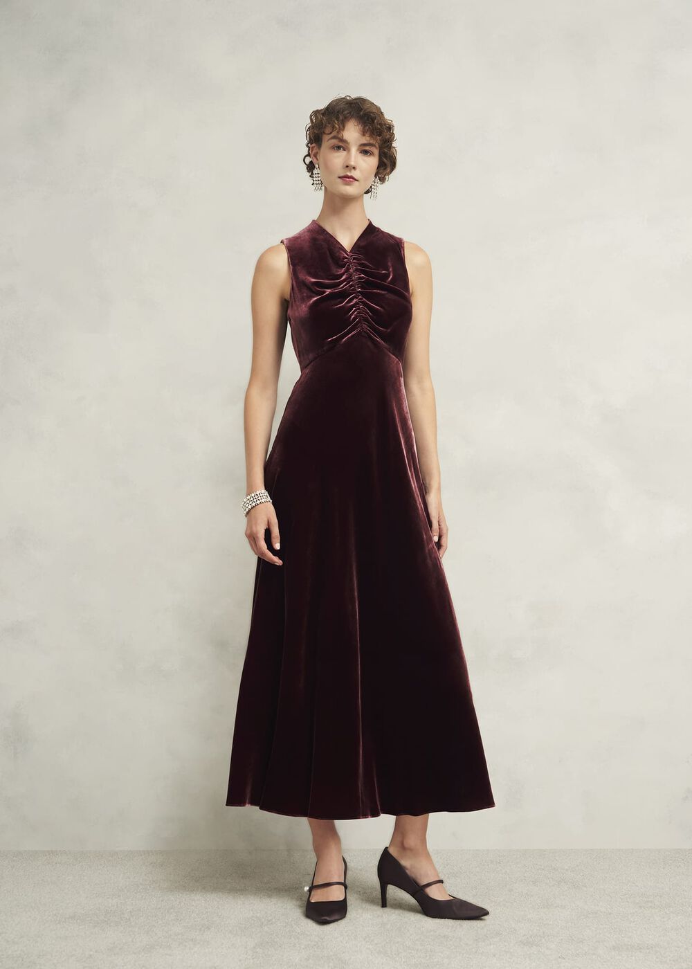Isleworth Velvet Dress With Silk, Cocoa Brown, hi-res