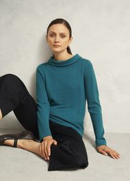 Dark Green Audrey Cashmere Blend Roll Neck Sweater, Deep Lake Green, hi-res
