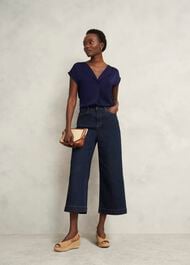Sylvie Satin Front Top, True Navy, hi-res