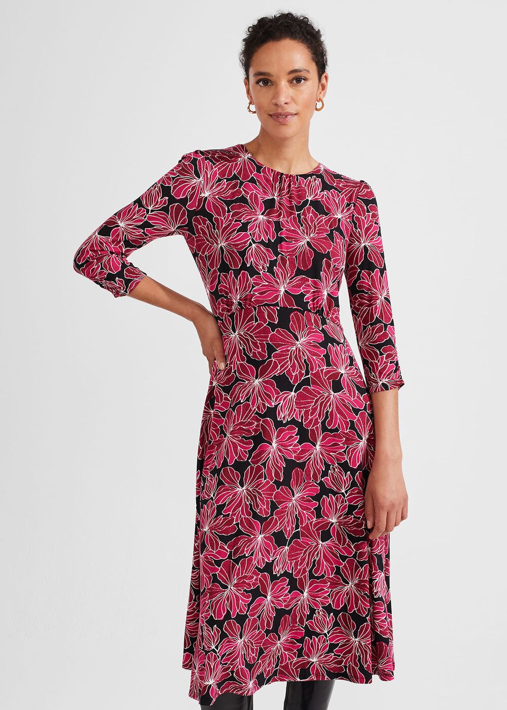 Mabel Jersey Dress, Black Pink, hi-res