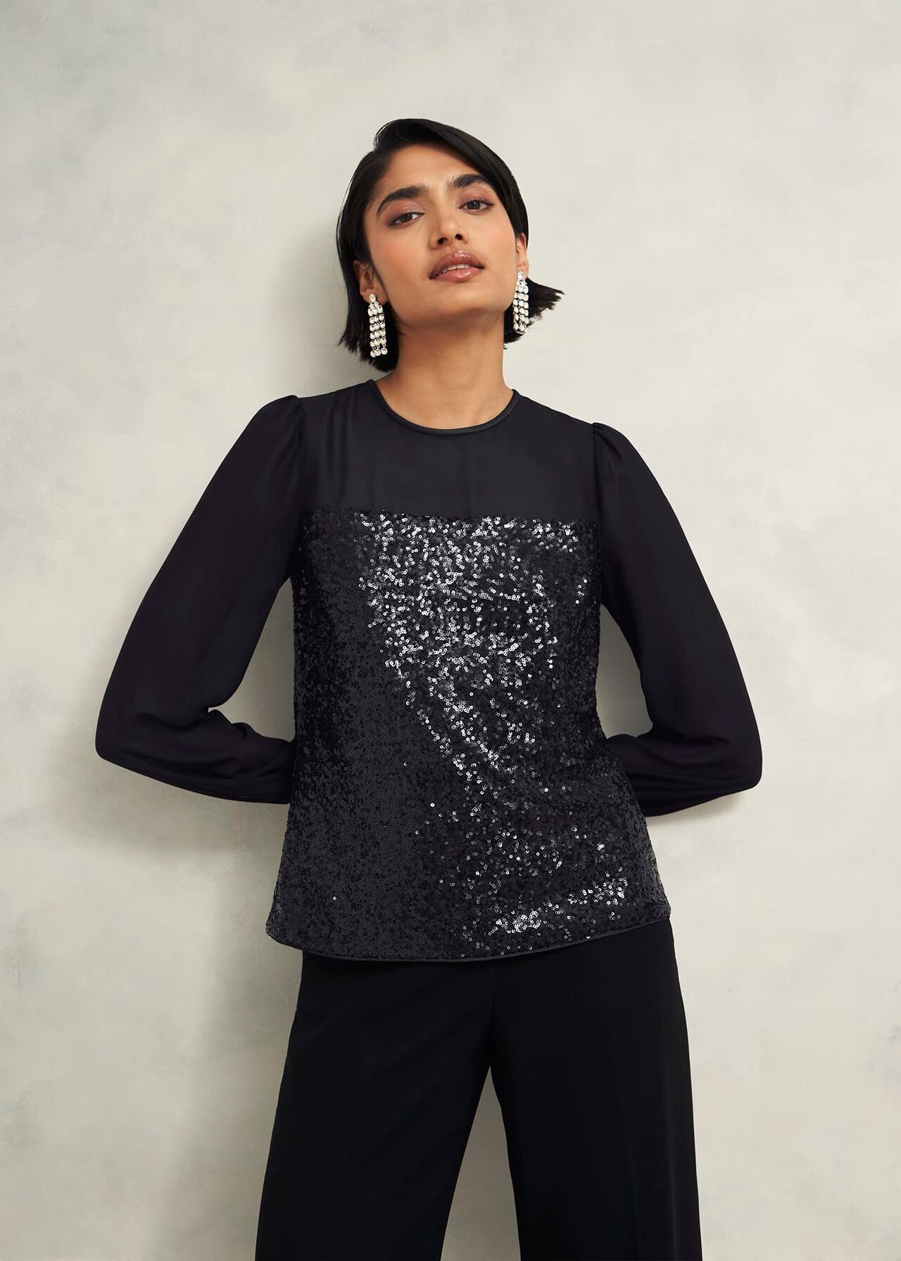 Zariah Sequin Top, Black, hi-res
