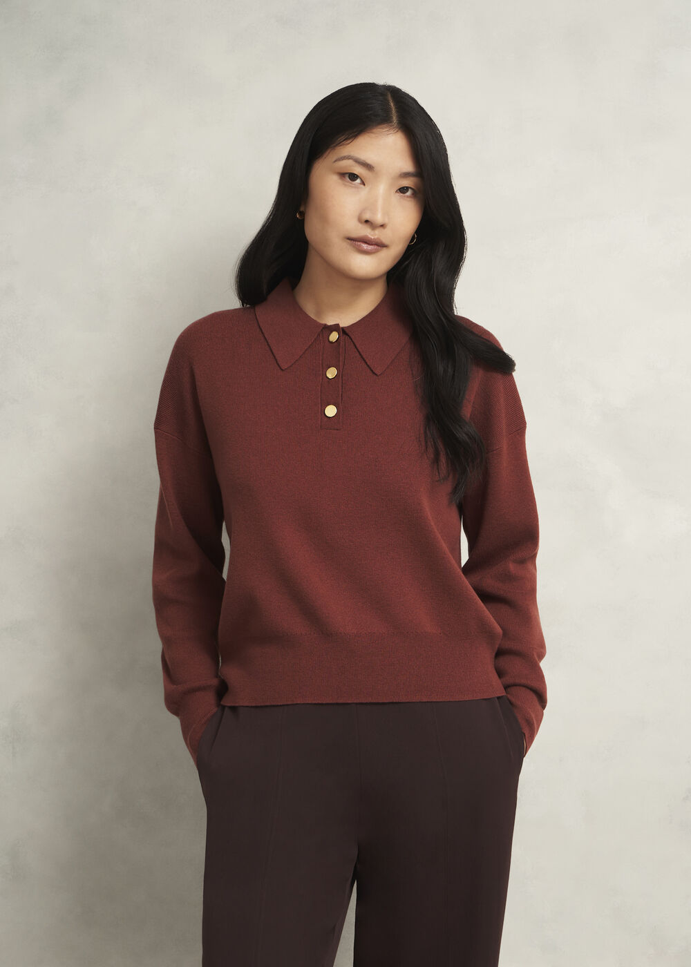 Connie Polo Jumper, Cinnamon Brown, hi-res