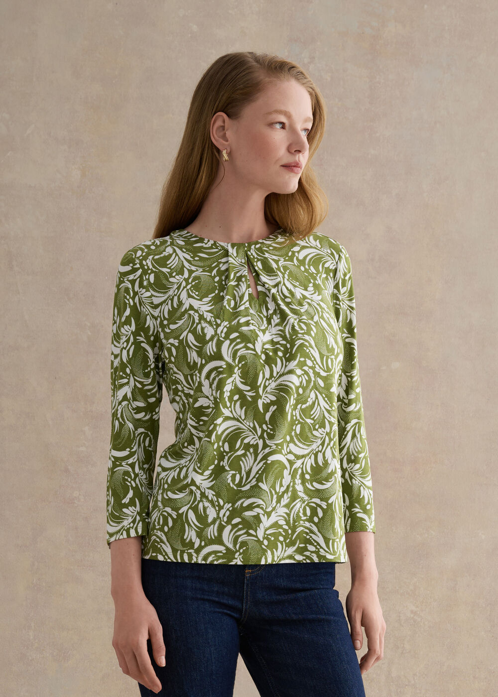 Julia Printed Top, Green Ivory, hi-res