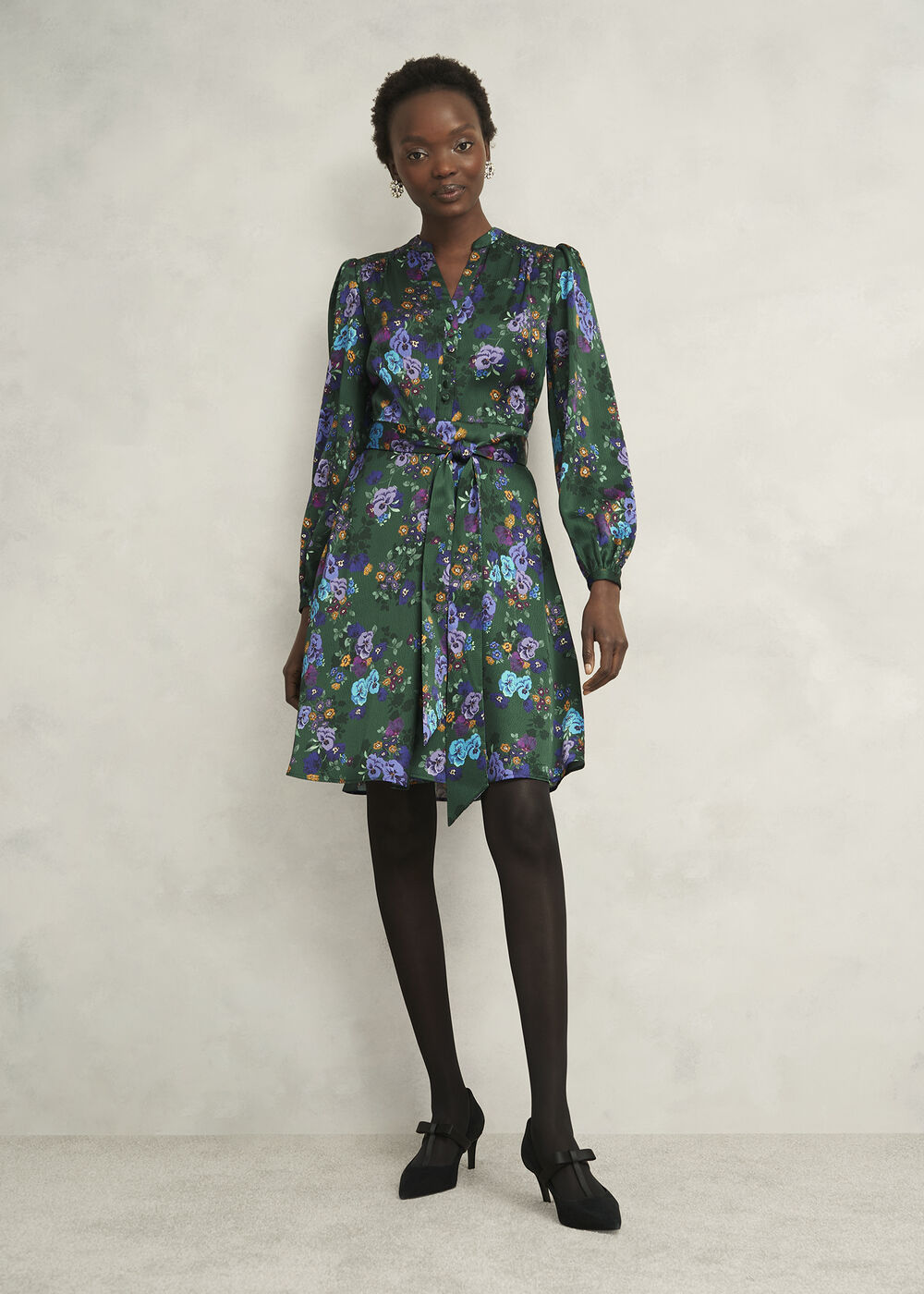 Fatima Tie Belted Dress, Green Multi, hi-res