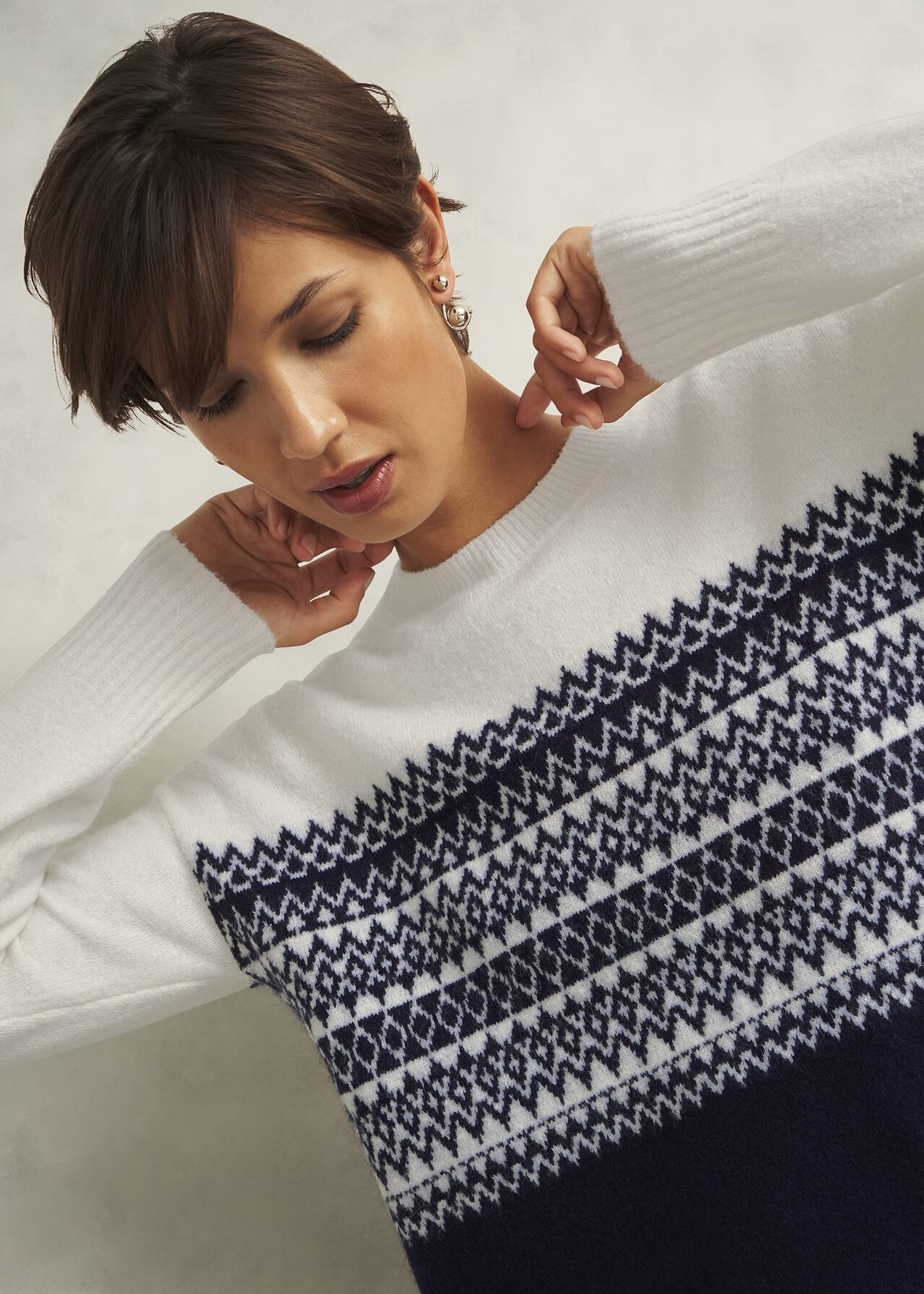 Lorrie Fairisle Sweater With Alpaca, Ivory Navy, hi-res