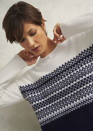 Lorrie Fairisle Sweater With Alpaca, Ivory Navy, hi-res