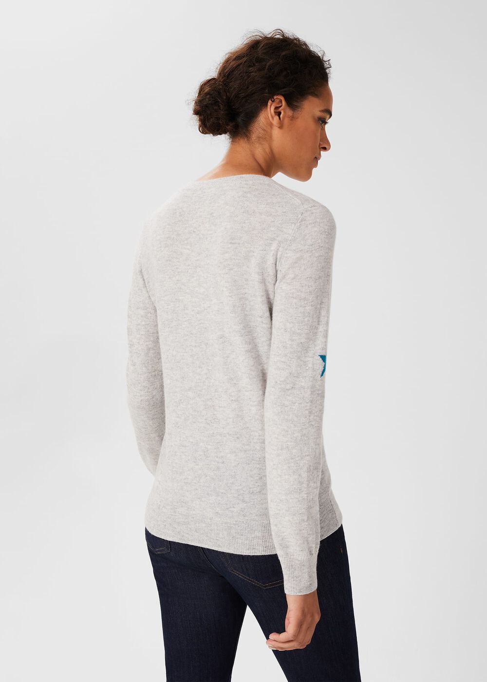 Samira Wool Cashmere Star Jumper, Grey Blue, hi-res