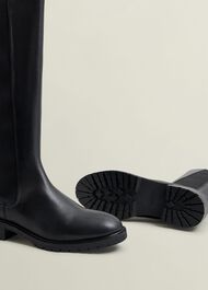 Perrie Leather Knee Boots, Black, hi-res