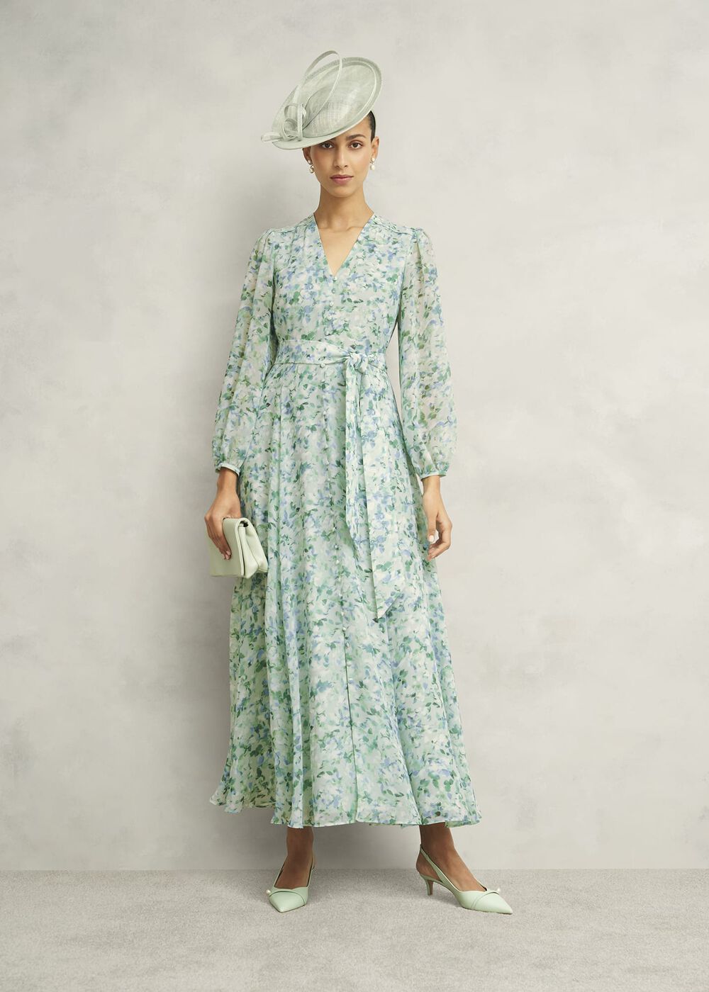 Petite Thea Tie Belted Dress, Sage Green, hi-res