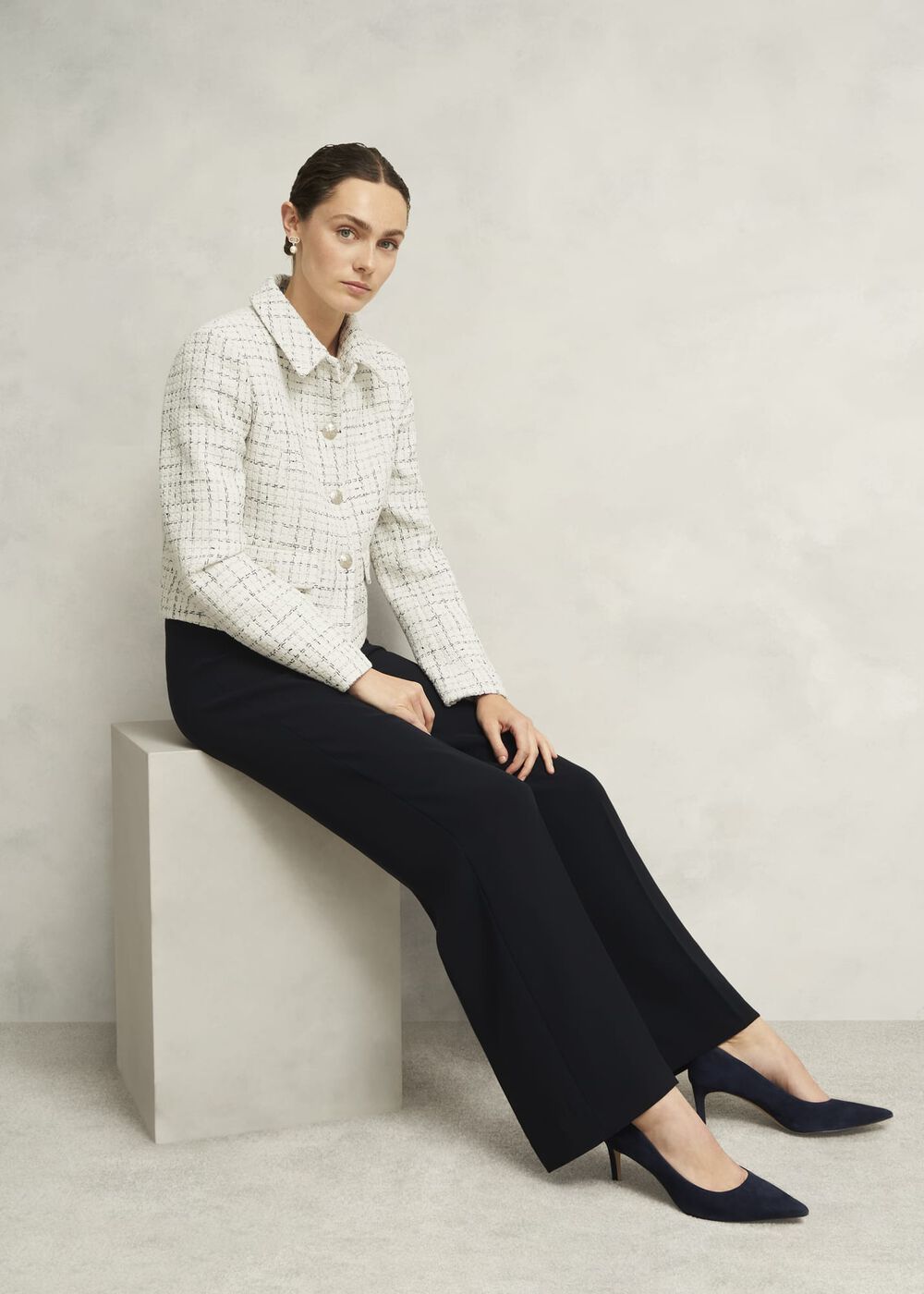 Jessie Cotton Blend Jacket, Ivory Navy, hi-res