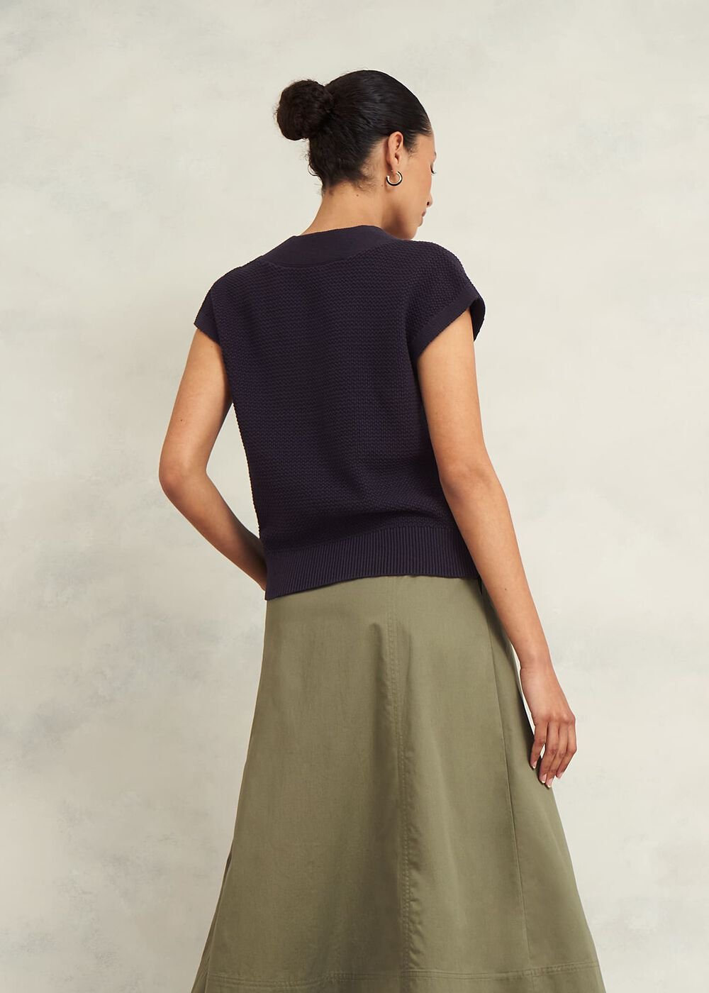 Ariel Cotton Knitted Top, Hobbs Navy, hi-res