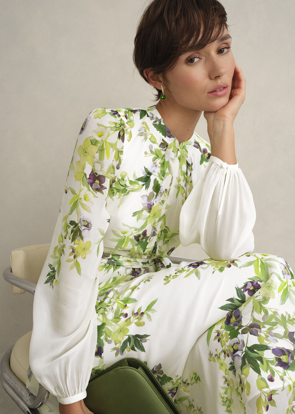Pia Silk Floral Dress, Ivory Multi, hi-res