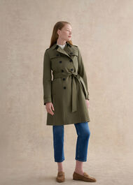 Skylar Shower Resistant Trench Coat, Olive Green, hi-res