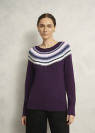 Purple Greta Wool Blend Fairisle Crew Neck Jumper, Vibrant Purple, hi-res