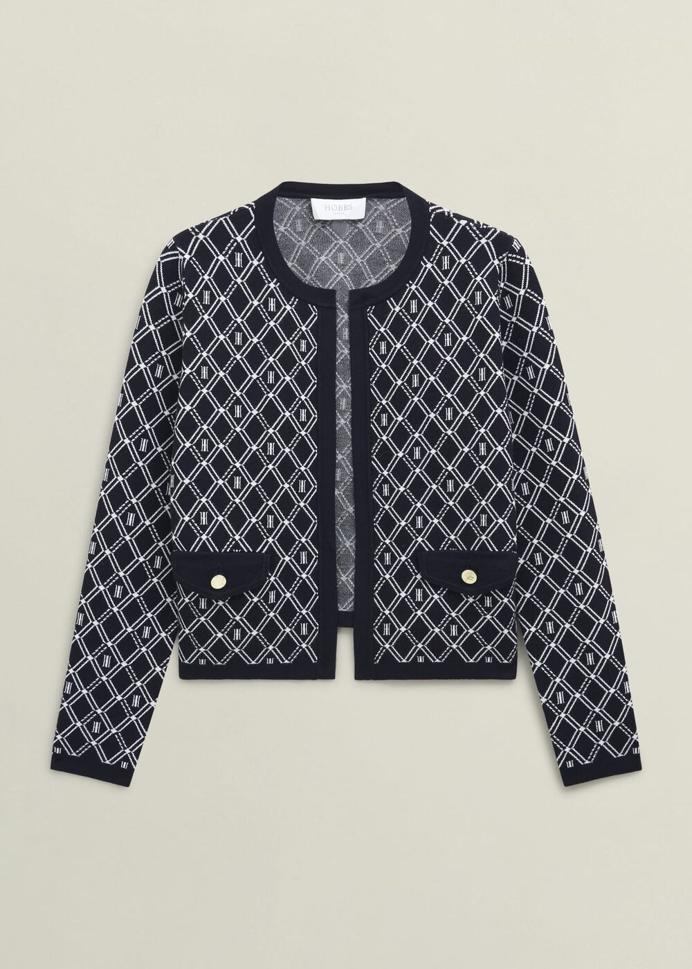Perrie Knitted Jacket, Navy Ivory, hi-res