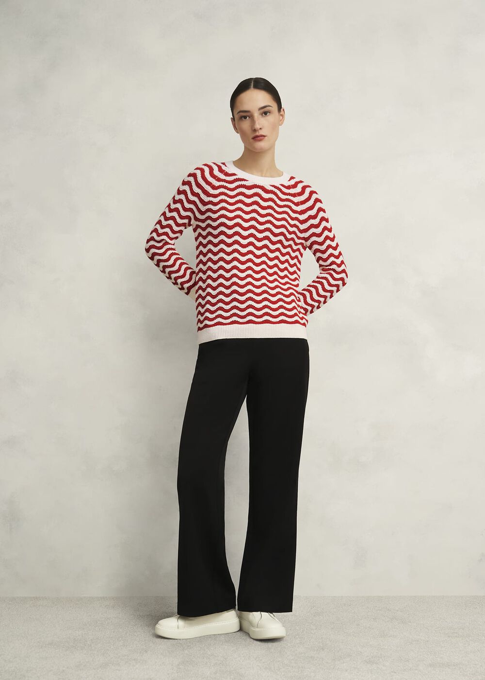 Lulu Cotton Sweater , Red Ivory, hi-res