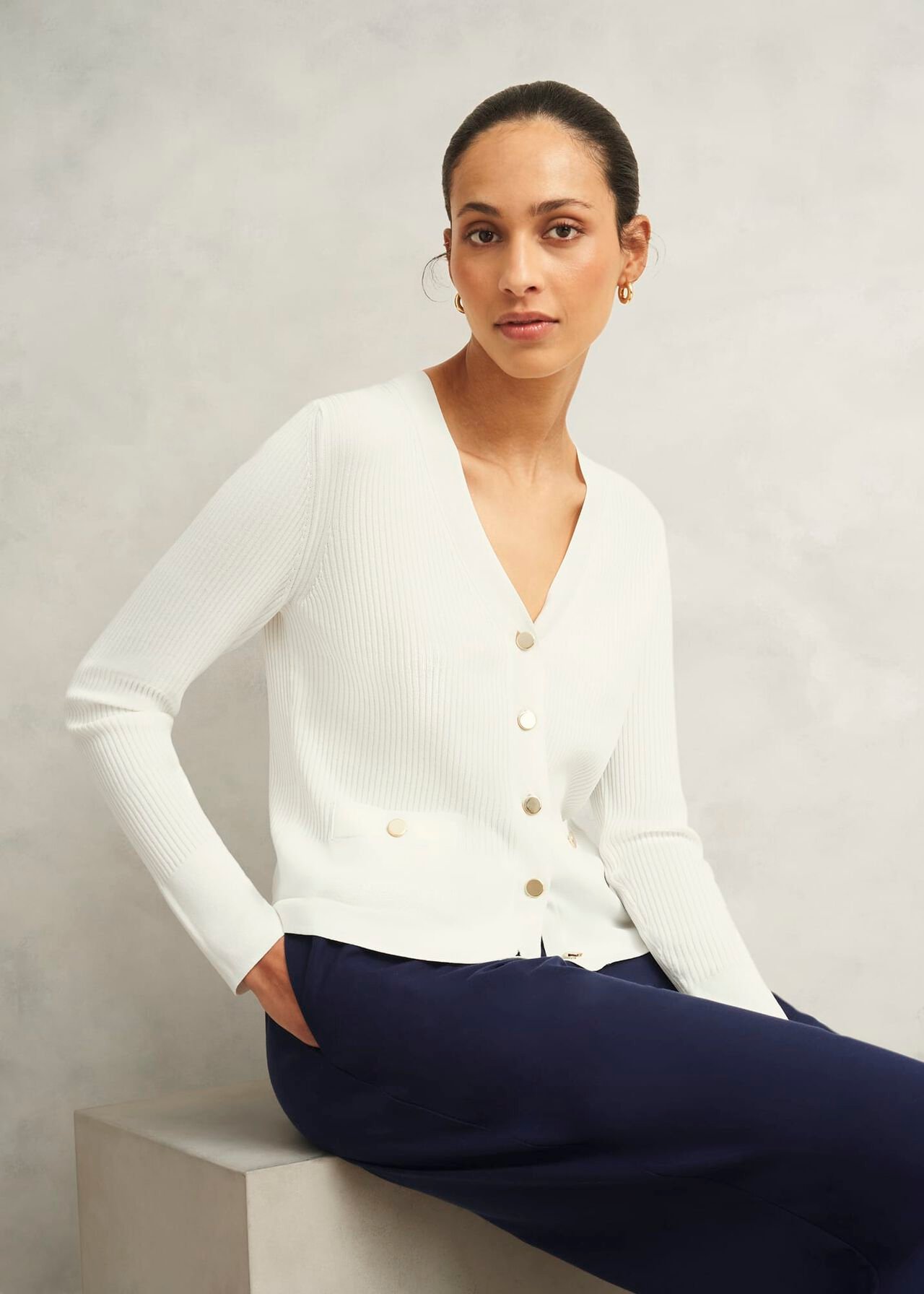 Aubrey Knitted Cardigan, Hobbs Ivory, hi-res